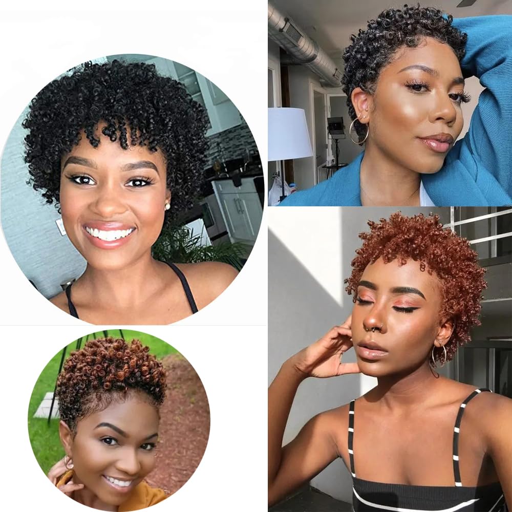 Short Afro Curly Wig Small Curly Synthetic Hair Wigs Short Afro Wig for Black Women Hair Replacement Wig Black For Party Dating - Image 4