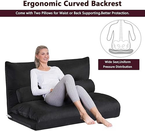 Miniatura 4 de TMEOSK Sofá diván doble con 2 almohadas, sofá reclinable de 5 posiciones, sofá cama futón para niños, niñas, adolescentes y adultos, sala de estar y