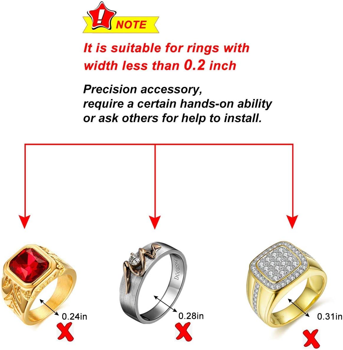 Ring Size Adjuster for Loose Rings 8 Pcs, Ring Guards for Women, Ring Sizers for Spacers Tightener Resizer, Unique Groove and Fastening Ties Design Fits Rings of Width Less Than 0.2 Inch - 4 Sizes