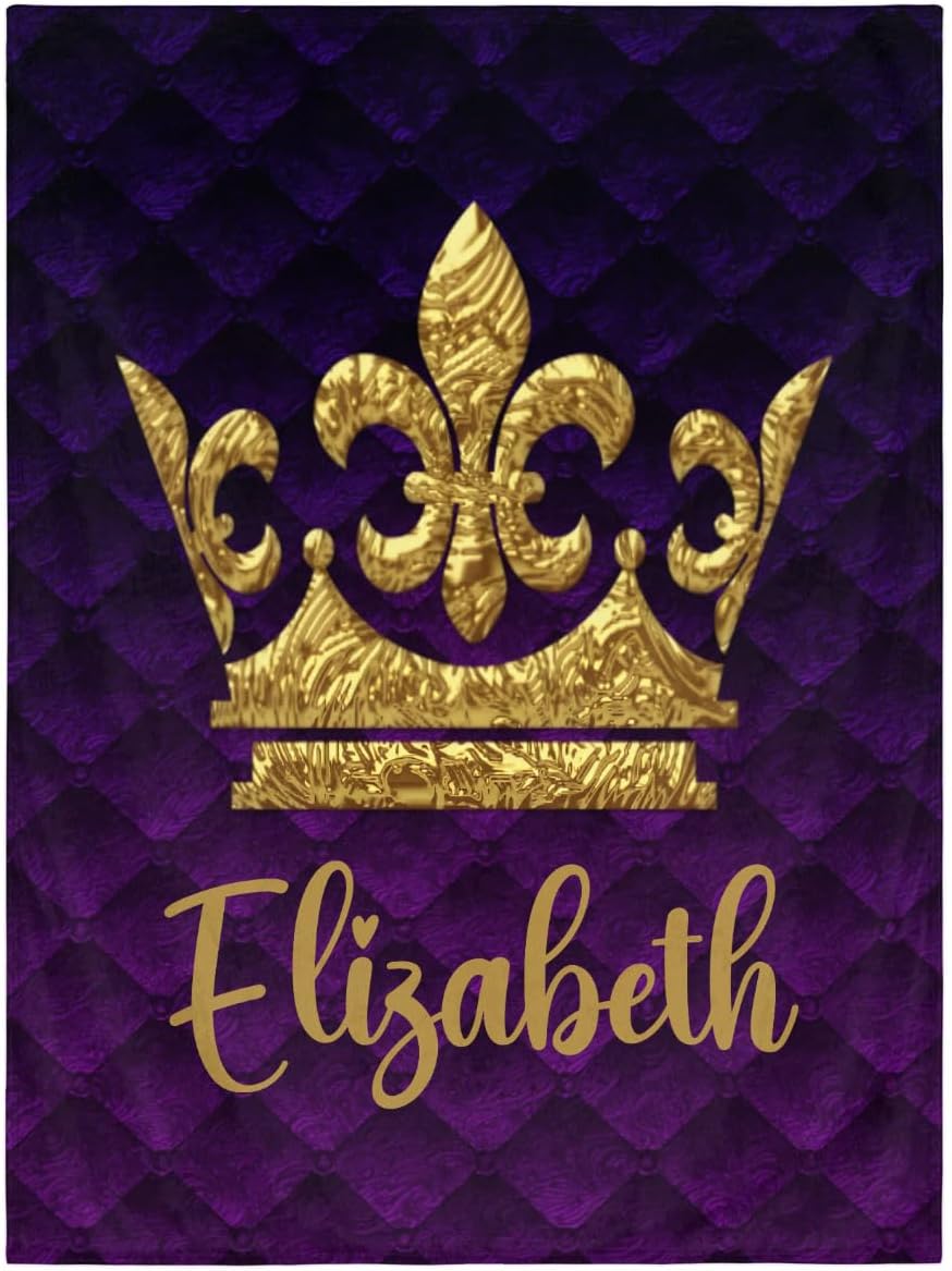Personalized Baby Blankets for Girls Boys, Custom Baby Blanket with Name Swaddle Toddler Fleece Blanket Personalized Gift Gold Crown Purple