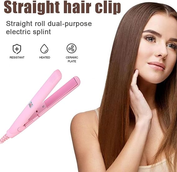 Mini Curling Iron 2 in 1 Hair Straightener and Curler Travel Size Hairstyling Iron Heating Curler for Short Hair Home or Salon Professional Hair Styling Tool