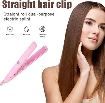 Mini Curling Iron 2 in 1 Hair Straightener and Curler Travel Size Hairstyling Iron Heating Curler for Short Hair Home or Salon Professional Hair Styling Tool