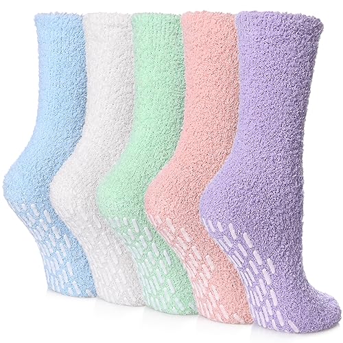Image of Yebing Non Slip Hospital Socks for Women with Grips Fuzzy Cozy Anti Skid Slipper Socks Winter Warm Soft Fluffy Sleep Socks