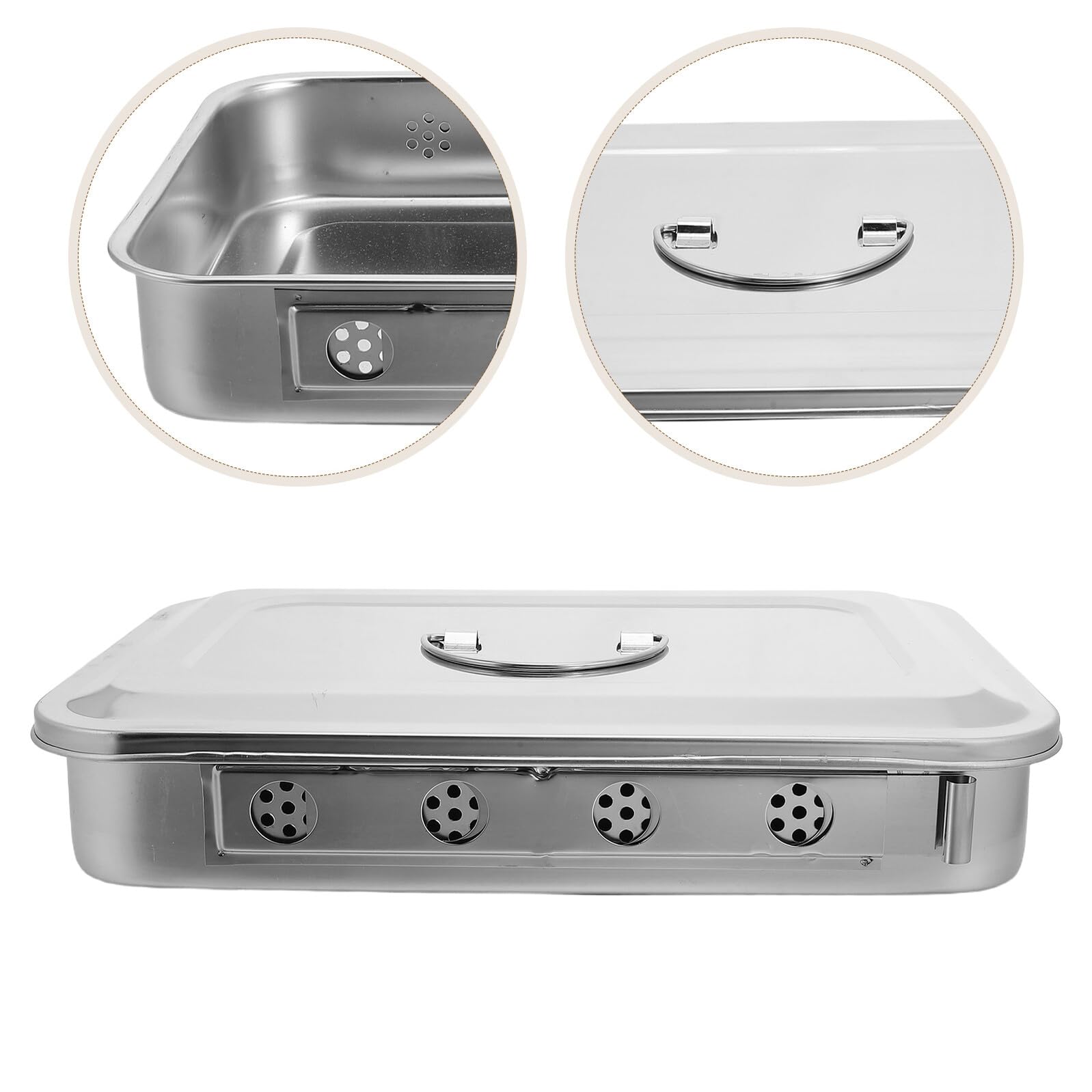 Vassoio in Acciaio Inox 30X20 CM con Coperchio e Maniglia Scatola Multiuso per Strumenti Dentali e da Laboratorio Contenitore Portaoggetti per Studi Medici e Odontoiatrici