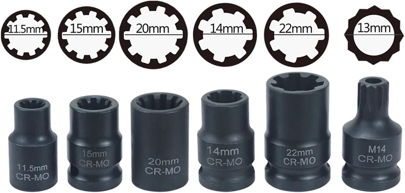 12 Pc Impact Brake Caliper Special Socket Set Compatible Compatible with VW Porsche Benz BMW 1/2" Square Drive(17pcs)