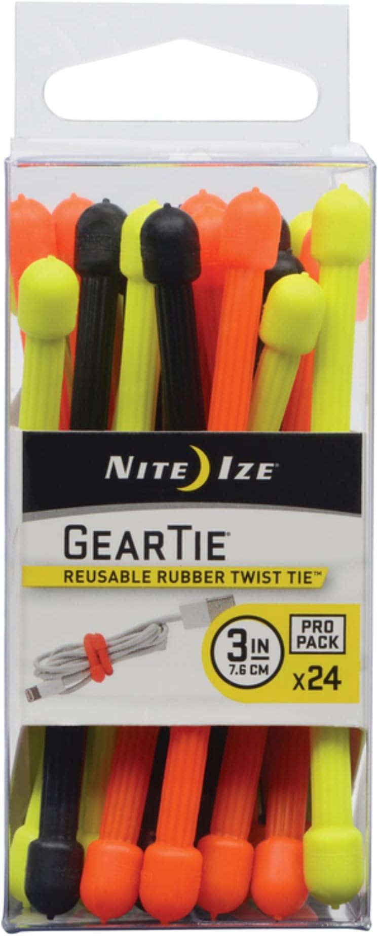 Nite Ize Original Gear Tie - 3-Inch Reusable Rubber Twist Tie - Reusable Gear Ties - Electric Cord Organizers - Twist Ties for Cords - Reusable Zip Ties - Assorted Colors, 3-Inch, 24 Pack