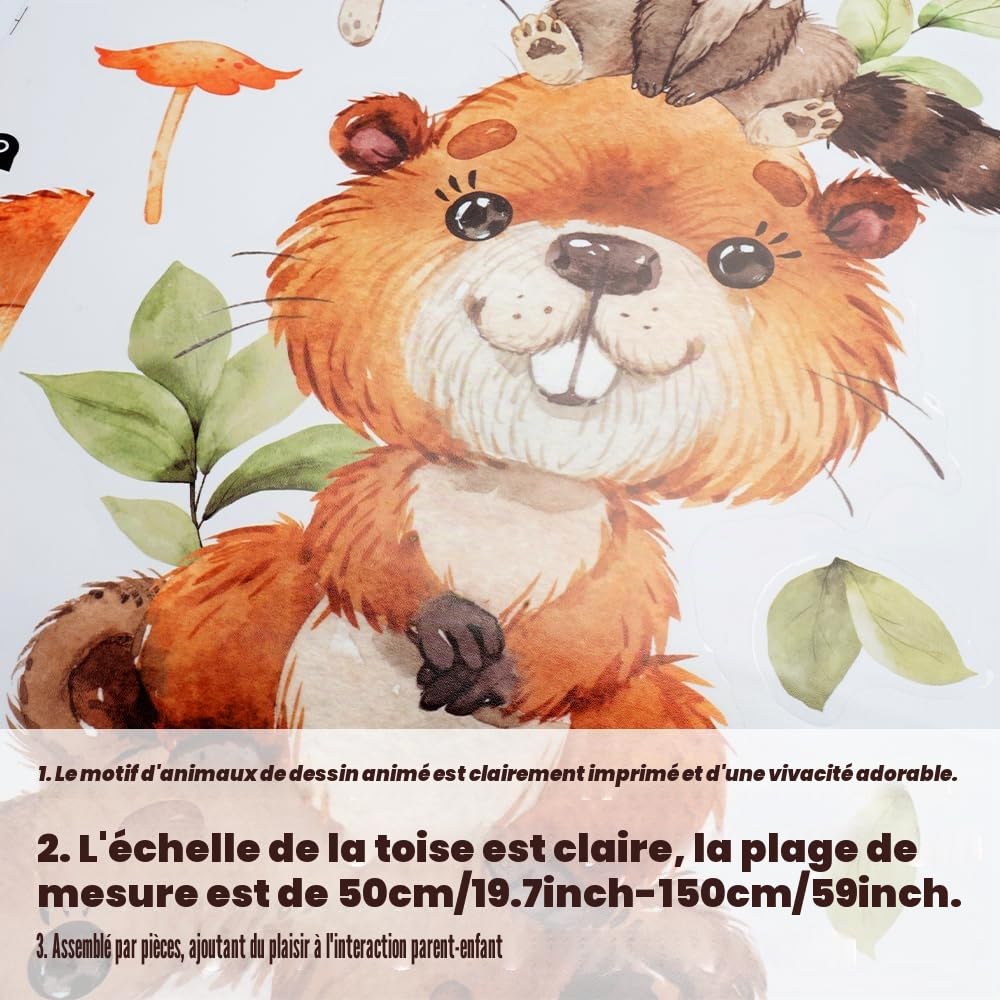 Toise Murale Enfant 50-150 cm - Tableau de Hauteur Animaux de la Forêt - Stickers Muraux pour Crèche