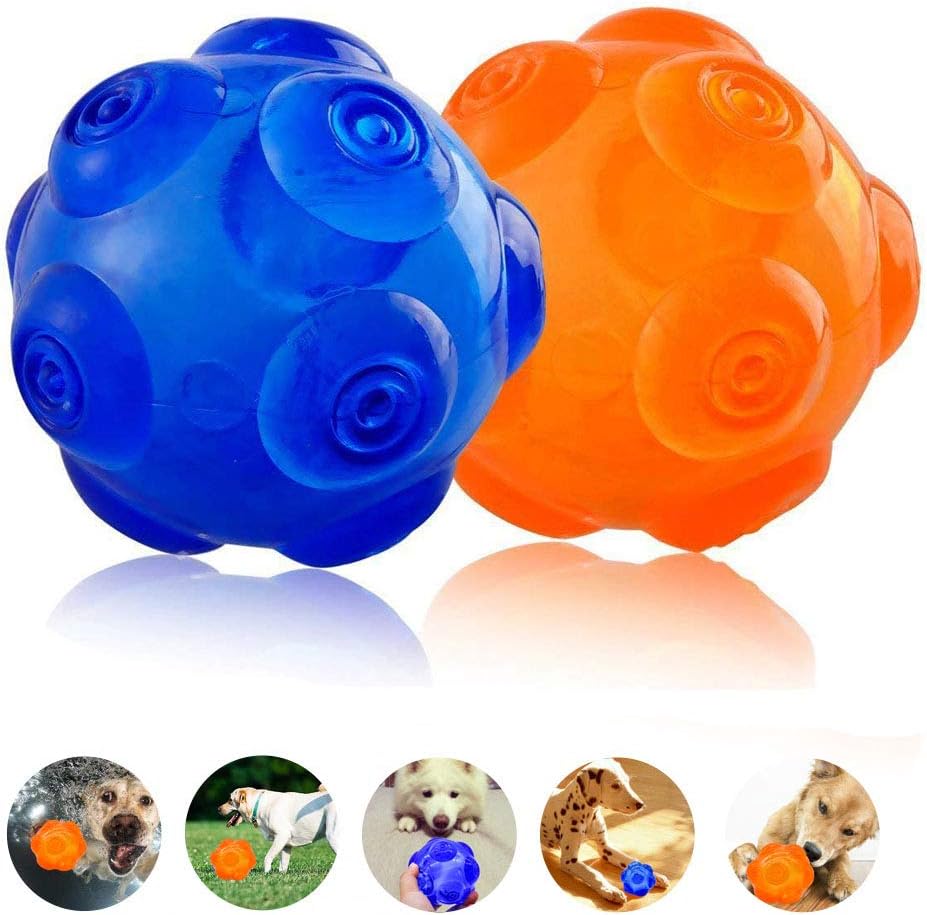 Dog Toy Squeaky Ball, Unicool Non-Toxic Rubber Squeeze Bouncey Pet Suqaiky Interactive Toy for Medium Large Dog, Aggressive Chewers[Floatable on Water,3.5"]
