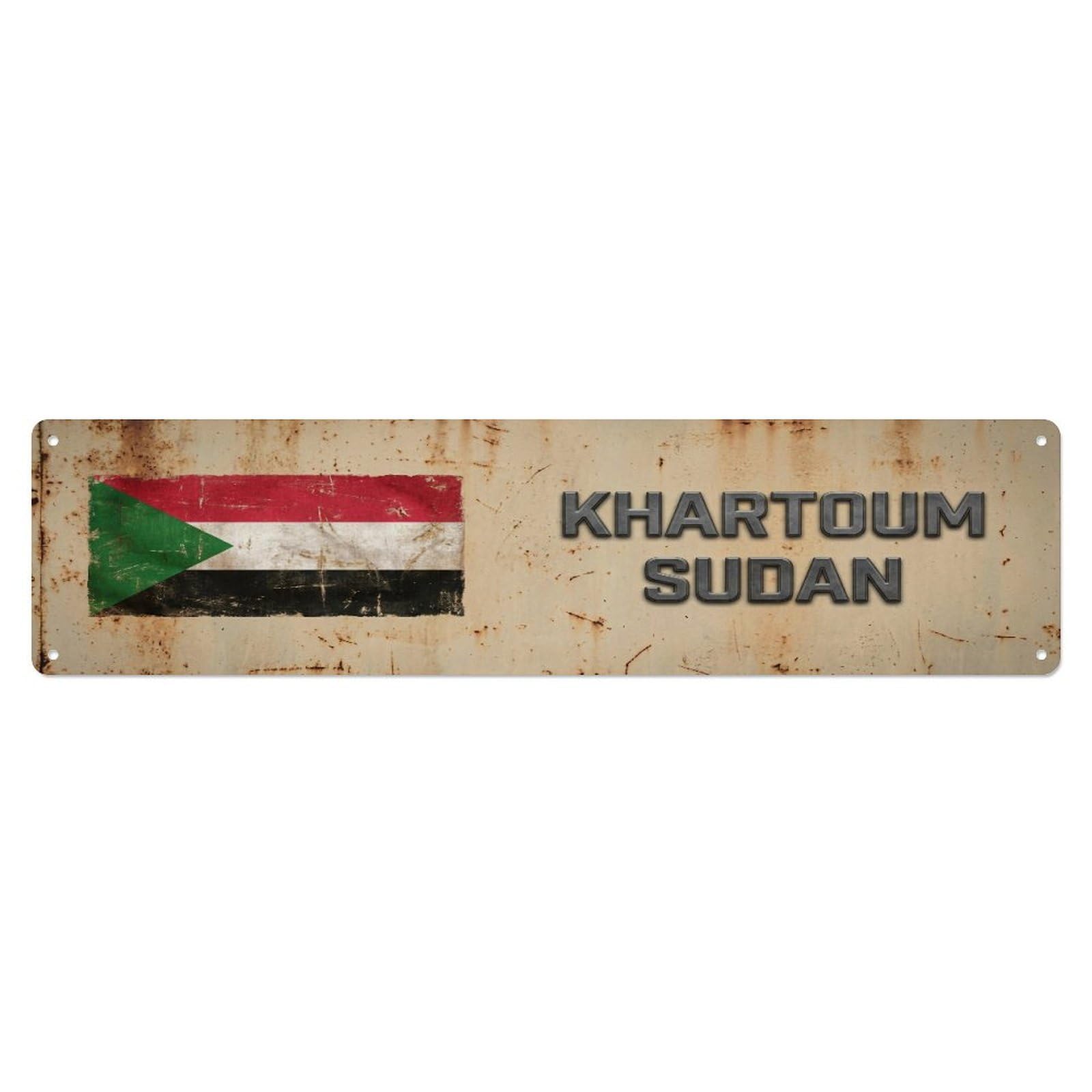 Okahys 4X16inch(10X40cm) Vintage Khartoum Sudan Flag Decor Rustic Travel Metal Tin Sign