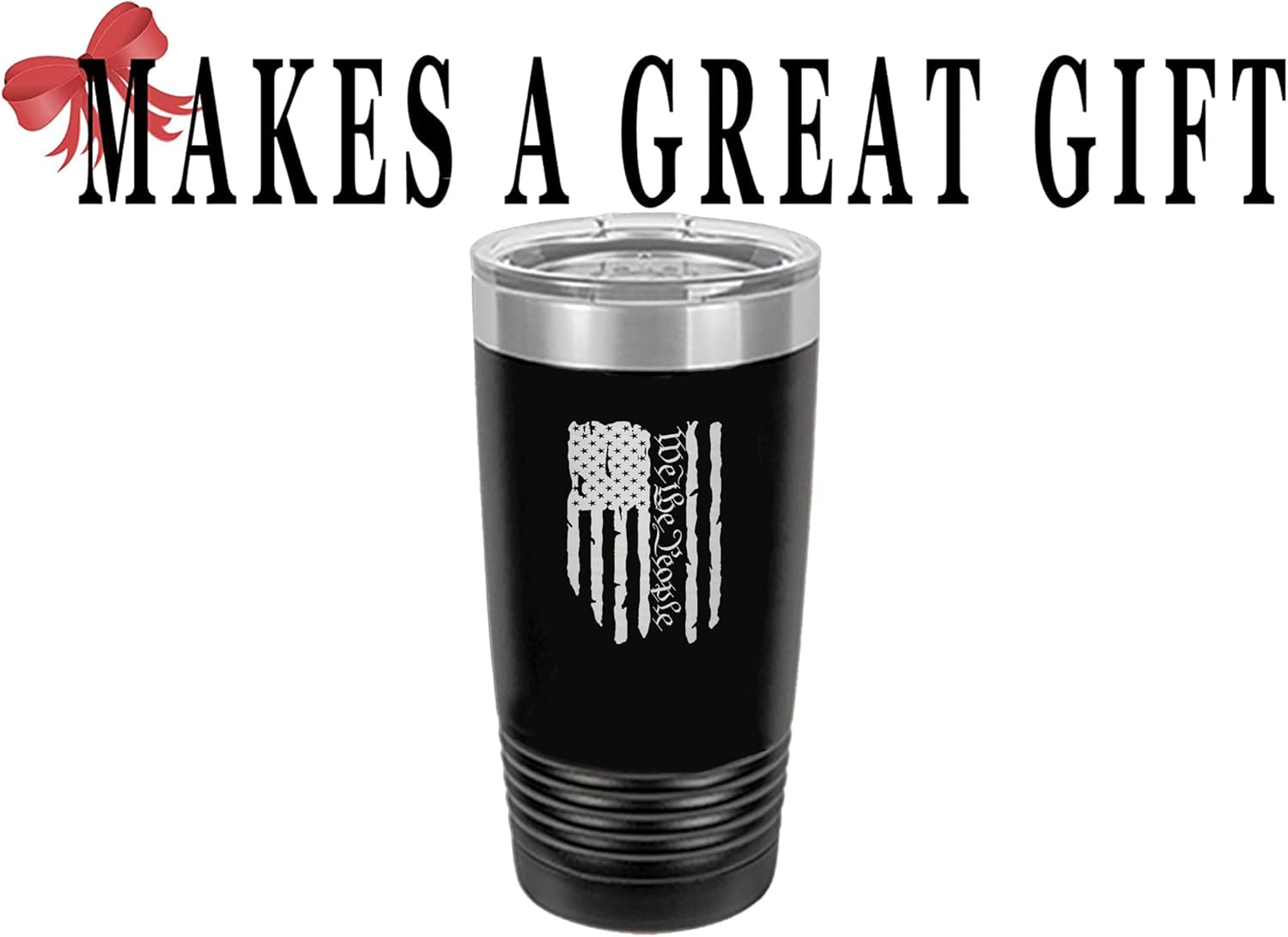 Rogue River Tactical Subdued Black US Constitution Tattered We The People Flag 20 Oz. Travel Tumbler Mug Cup w/Lid Vacuum Insulated Hot or Cold Military Vet Gift (Black) - Image 4