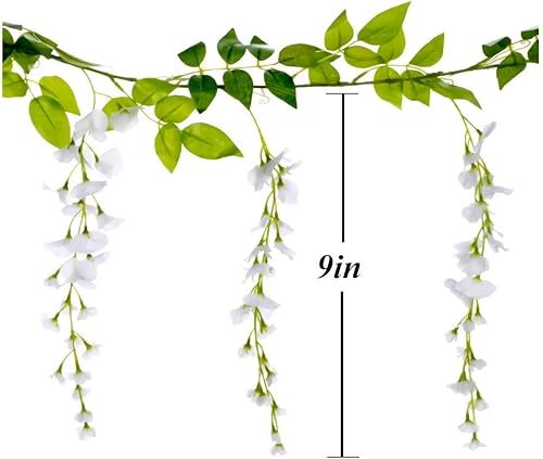 Miniatura 3 de 10 guirnaldas de flores artificiales de glicina (60 pies en total), hojas de vid de glicina falsas, flores colgantes de seda para el hogar, jardín,