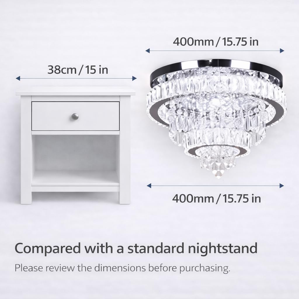 Finktonglan 15.7-Inch 2-Ring Round Dimmable Crystal LED Flush Mount image 2