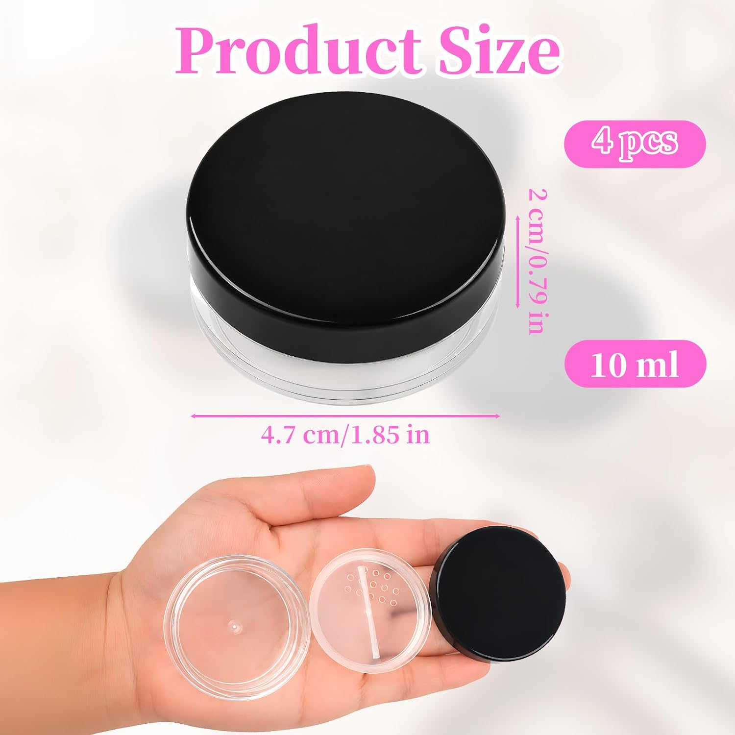 4Pcs Refillable Loose Powder Containers, 10ml Empty Travel Powder Container