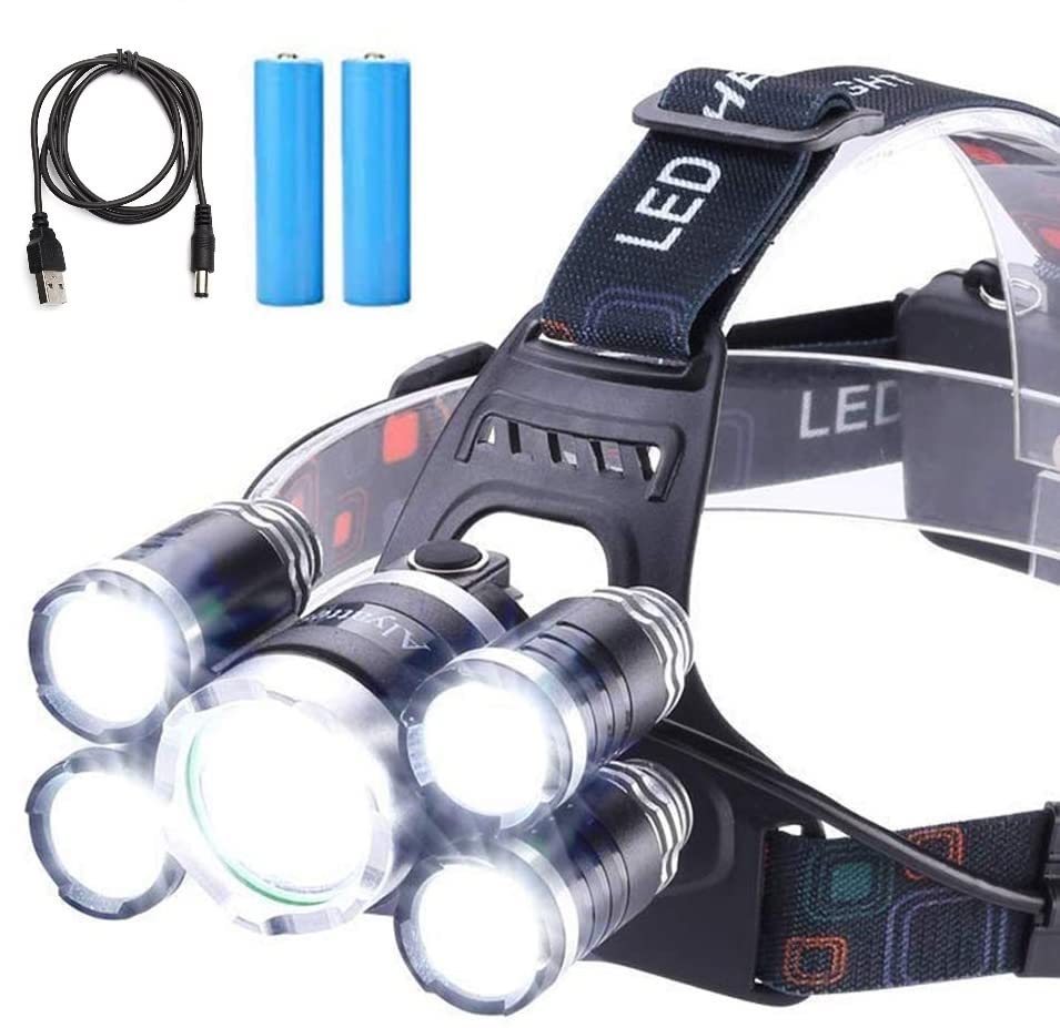 Virahi Headlamp Torch Light, USB Rechargeable Waterproof Zoomable12000 Lumen Ultra Bright 5 LED 4 Modes Flashlight for Trekking Camping (Emergency) (B09966176B) Amazon Price History, Amazon Price Tracker