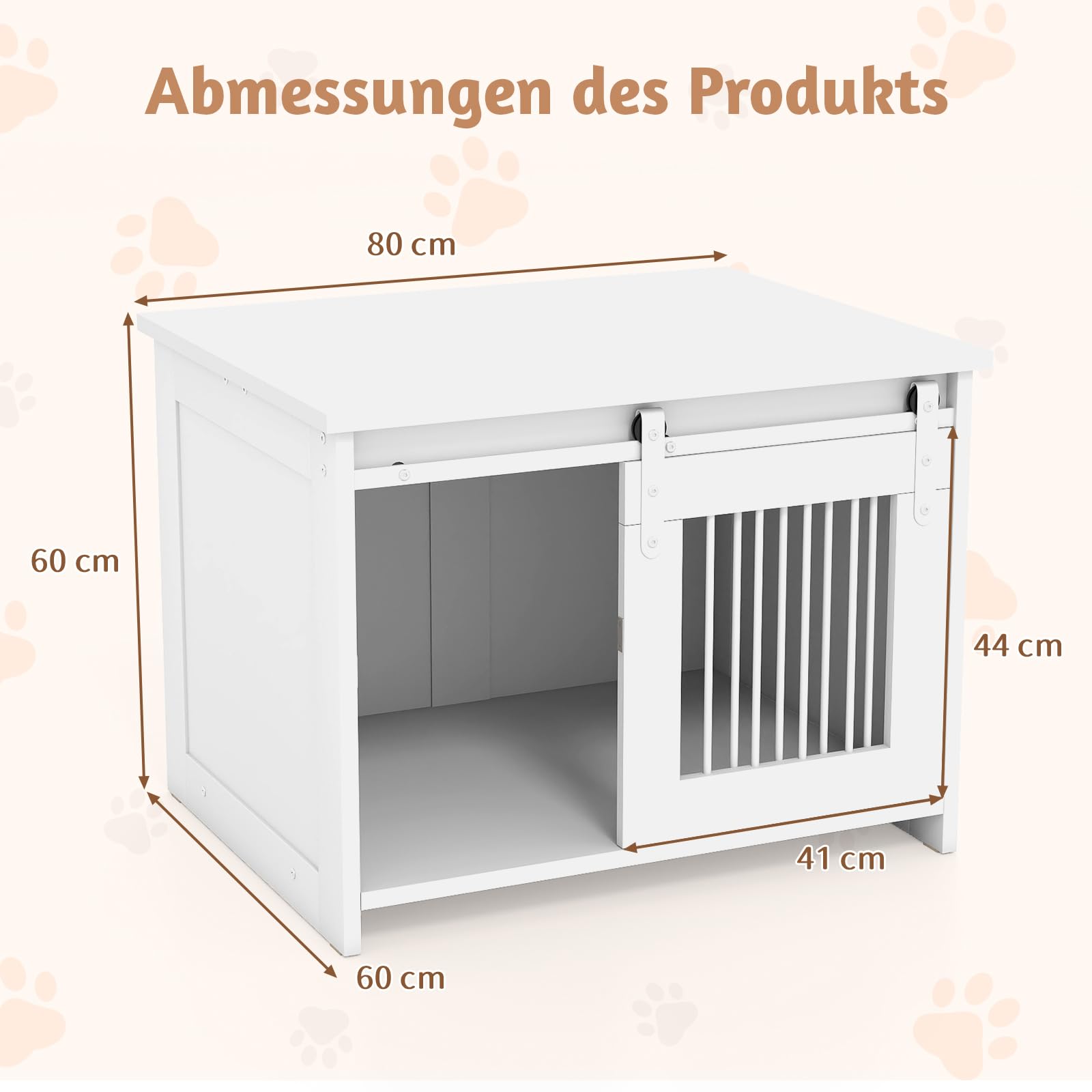 COSTWAY Hundekäfig Möbel, Hundebox für Zuhause, Hundehütte mit Schiebetür, Haustierkäfig aus Metall Holz, Beistelltisch modern, Indoor, für kleine & mittelgroße Hunde, 80 x 60 x 60 cm (Weiß)