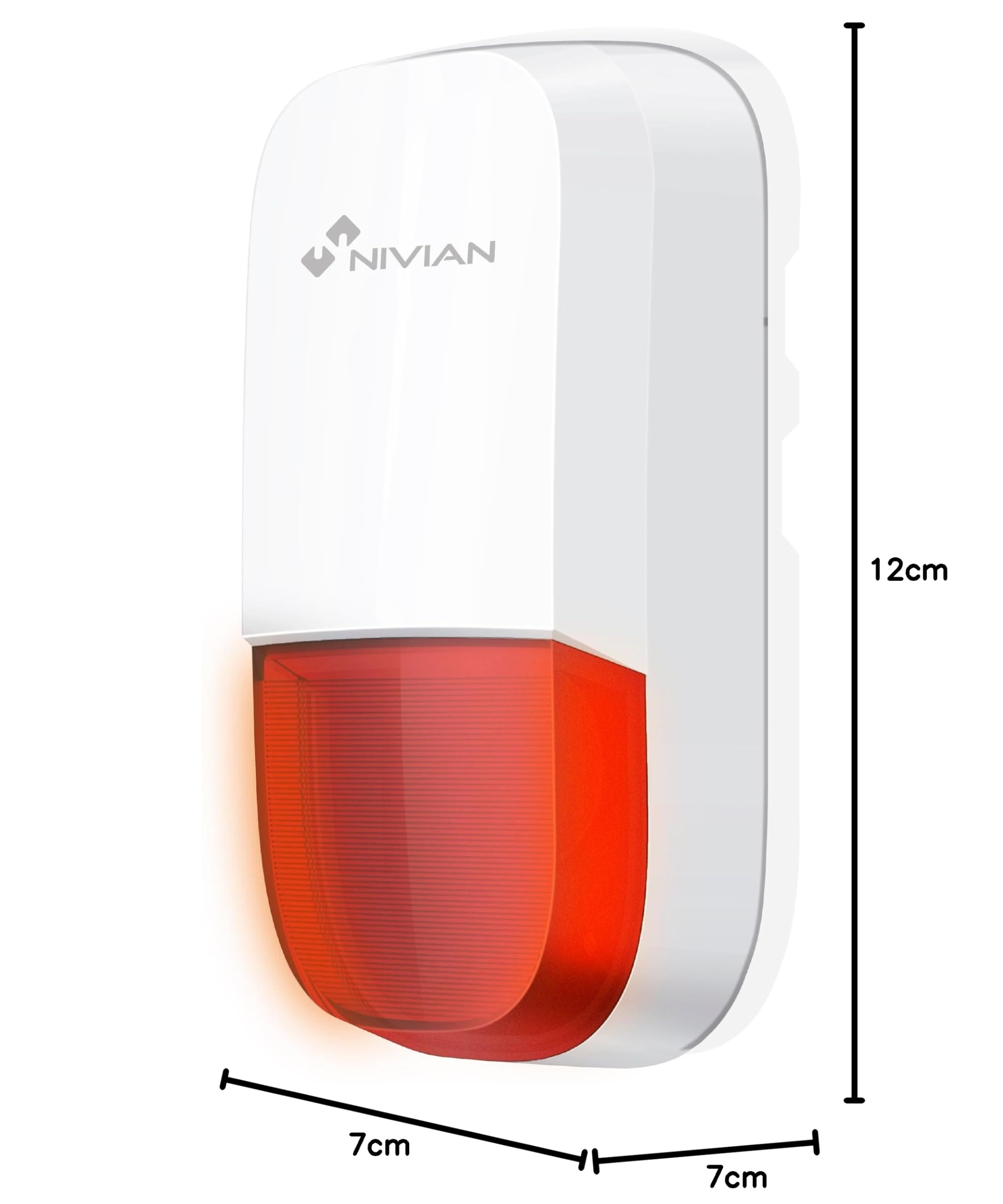 Nivian–Sirena inalámbrica compatible con sistema de alarma Nivian–Apta para interior y exterior resistentes al agua–Alerta lumínica y sonora de 95dB–Incluye batería de respaldo-Fácil instalación