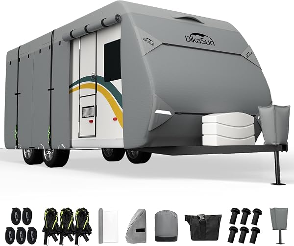 Upgraded 7 Layers Travel Trailer Cover with Gutter Covers