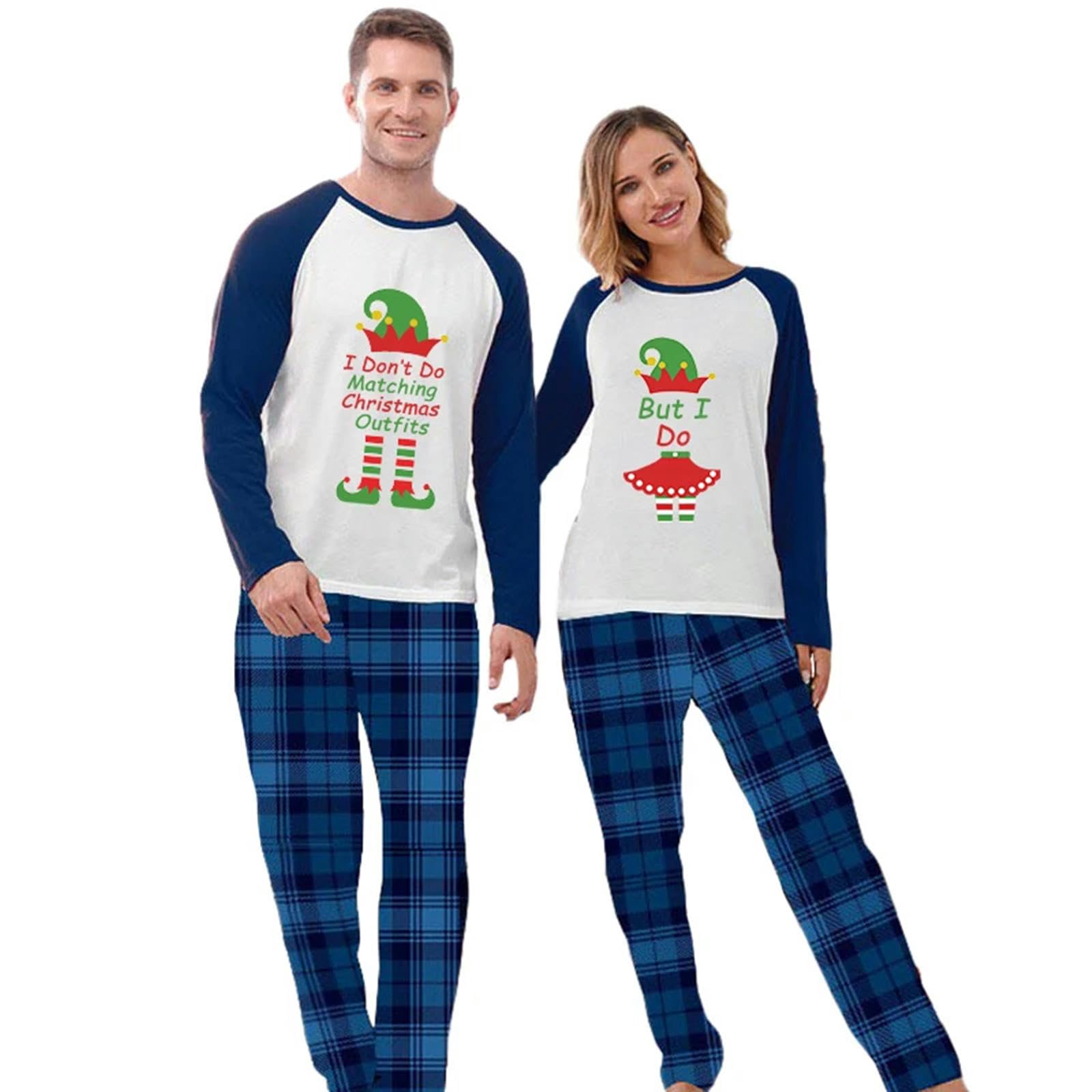 TEidea Pigiama Donna Invernale Piajamas di Natale in Famiglia ： Il Nostro Pajama Coppia di Abbinamento Verde Elfo Natalizio