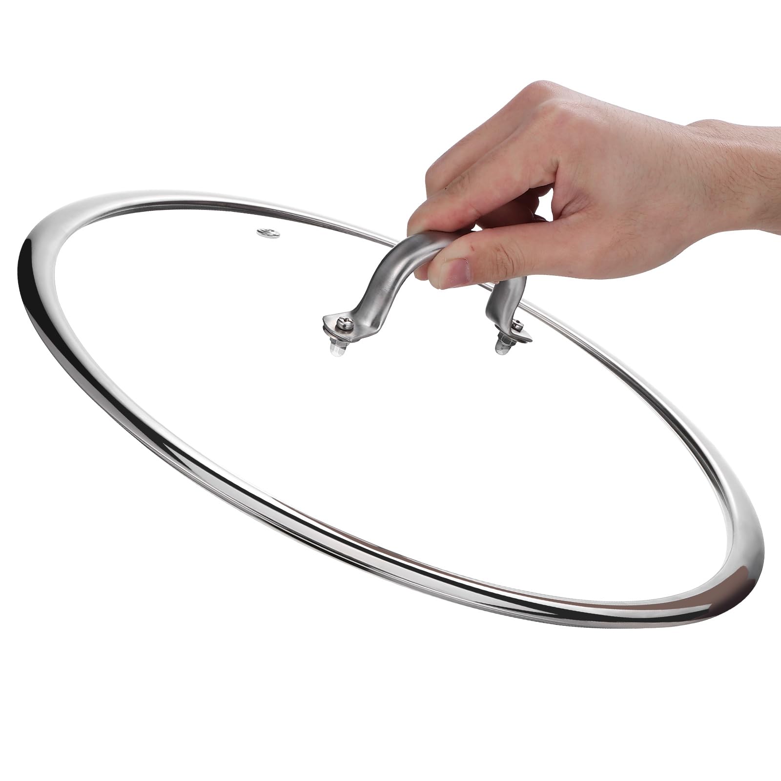 Coperchio universale per pentole e padelle, 34 cm, in vetro temperato, con manico, protezione per pentole, padelle, padelle in ghisa, argento