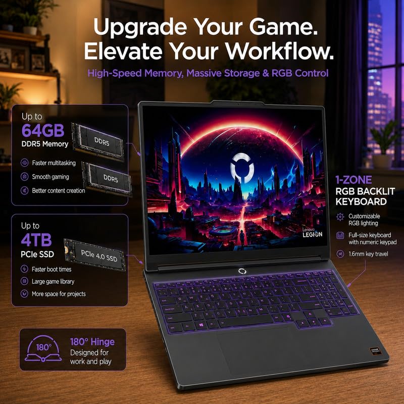 Image of Lenovo Legion 5a Gaming Laptop, GeForce RTX 5060 8GB, 64GB DDR5, 2TB SSD