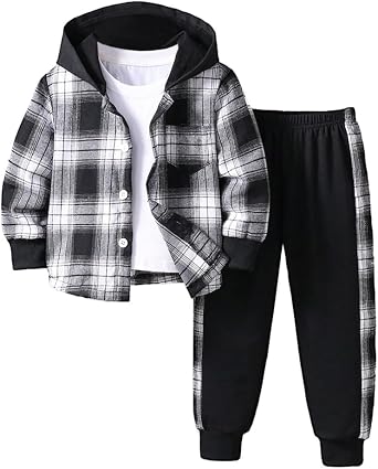 Nivne Tco Toddler Boy Clothes Plaid Hooded Shirt - 2 Piece Outfit Button Front Toddler Hoodie & Sweatpants Set 37 years