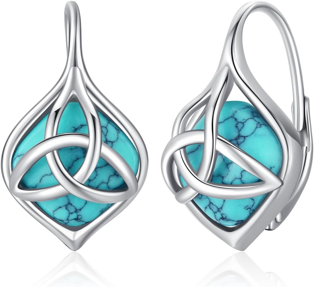 Genuine Turquoise Jewelry for Women, Sterling Silver Earrings and Necklaces for Women, Leverback Dangle Drop Earrings Jewelry