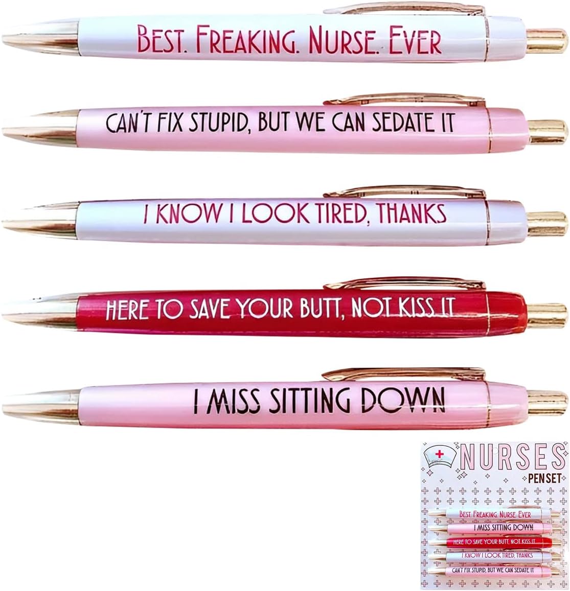 5Pcs Funny Nurses Pens Set with Funny Quotes Inspirational Smooth