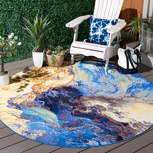 Tapete redondo SAFAVIEH 6'6" azul y oro oxidado miniatura 1
