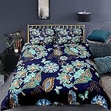 YJDCX Duvet Cover Full Size,3D Flowers Bedding Set Quilt Cover Floral Print Royal Blue Pillowcase Do