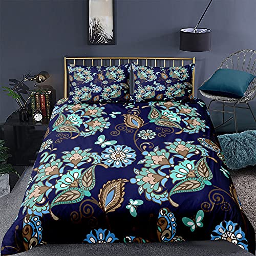Yjdcx Duvet Cover Full Size,3D Flowers Bedding Set Quilt Cover Floral Print Royal Blue Pillowcase Double Single King Queen Full Size Home Textiles Comforter Sets Collections,Full(200229Cm) #TOP6
