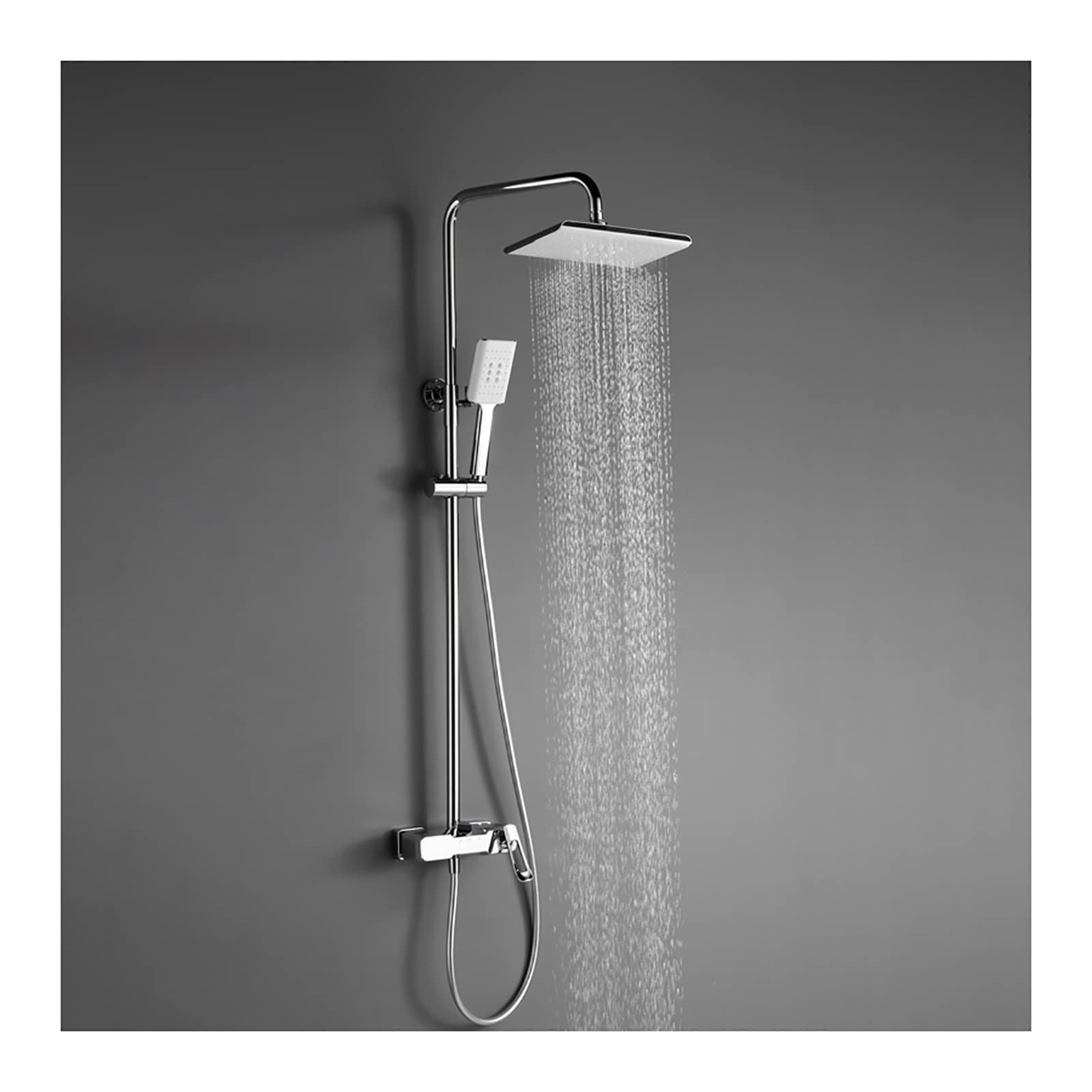 CWCQGH Shower with Rain Shower Head, Shower Combo Set Wall Mount Shower Faucet Set Single Handle Rain Mixer Shower Combo Set with Handheld Shower, Waterfall Tub Spout,Chrome