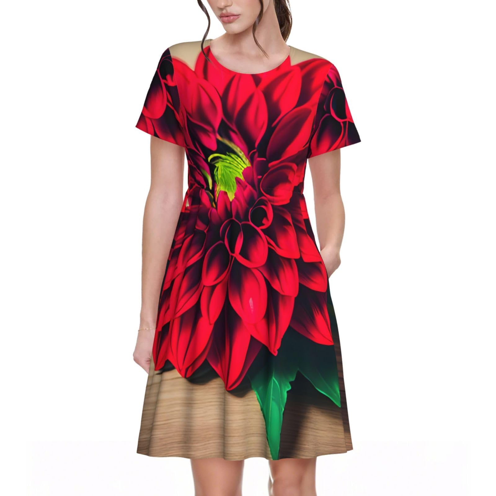 Robe midi d'été rétro à fleurs rouges pour femme - 8