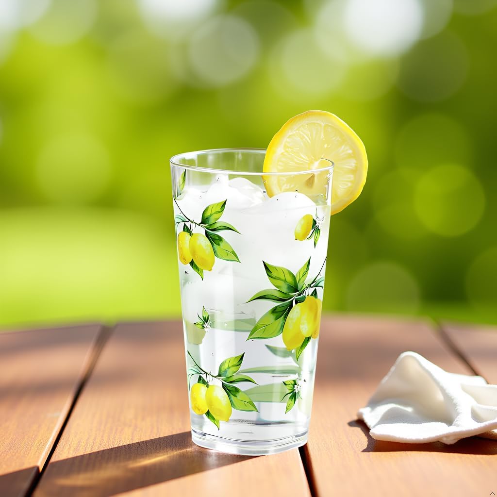 Reston Lloyd Calypso Basics Fresh Lemons 19 oz Acrylic Drinkware Set of 6 – BPA-Free, Indoor/Outdoor, Dishwasher Safe, Lemons with Bees - Image 8