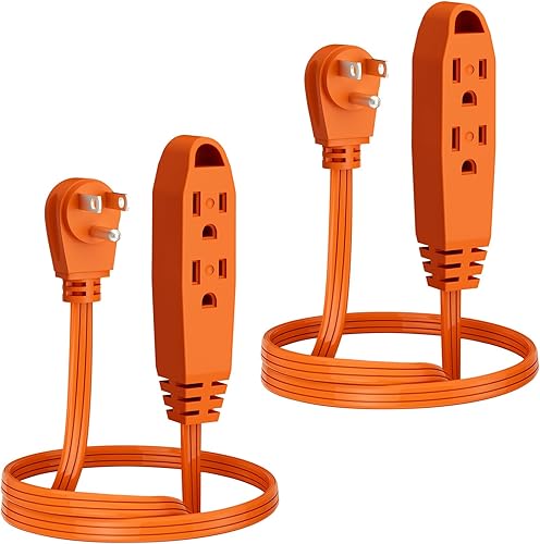 K KASONIC - Paquete de 2 cables de extensión de 3 salidas de 1 pie - Toma múltiple con conexión a tierra de triple cable, certificación UL 163