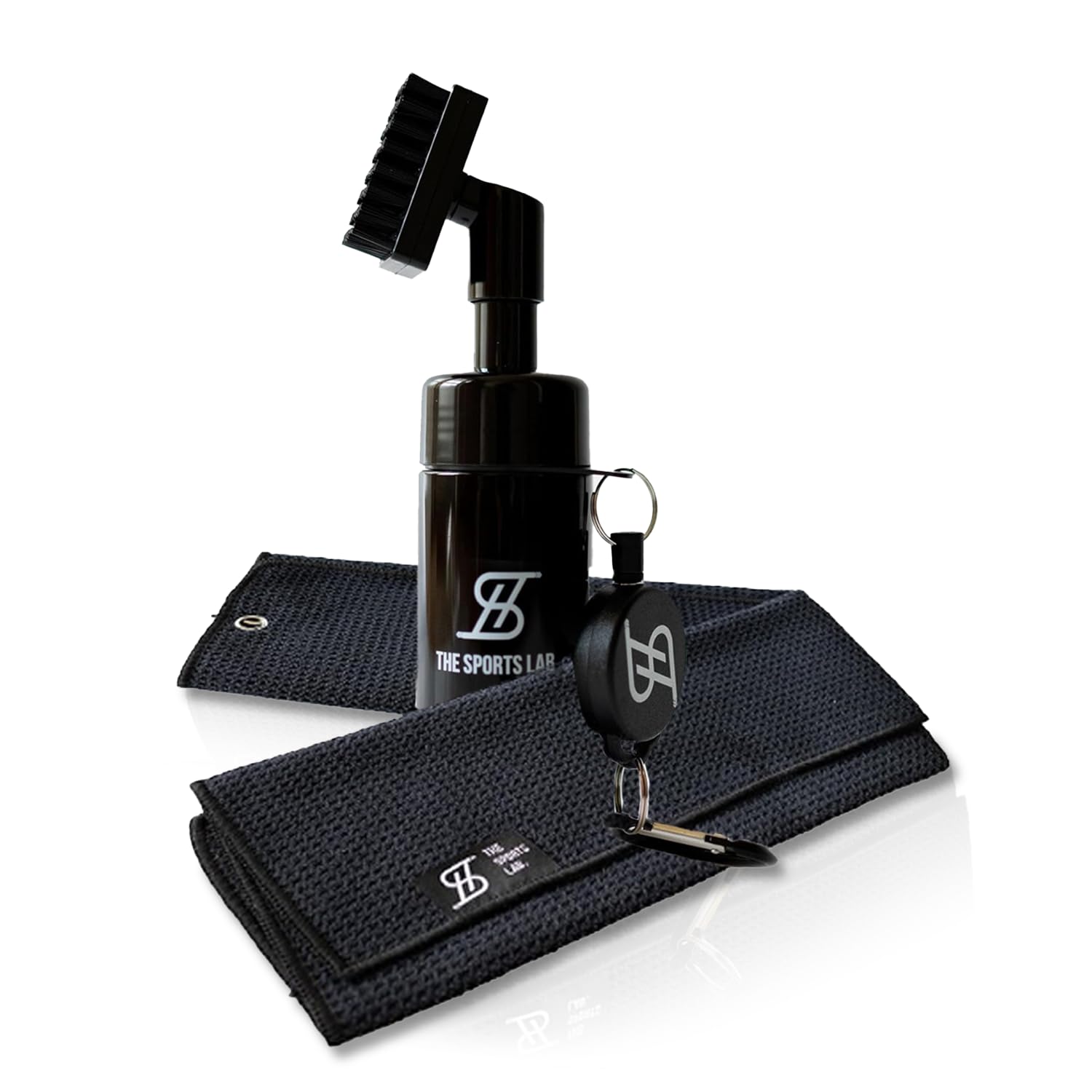 The Sports Lab Golf Club Cleaner Kit- Including Golf Club Cleaner Brush Bottle with Built-in Spray, Microfiber Golf Towel & Retractable Clip Hook, Golf Accessories For Men - Golf Gifts for Men