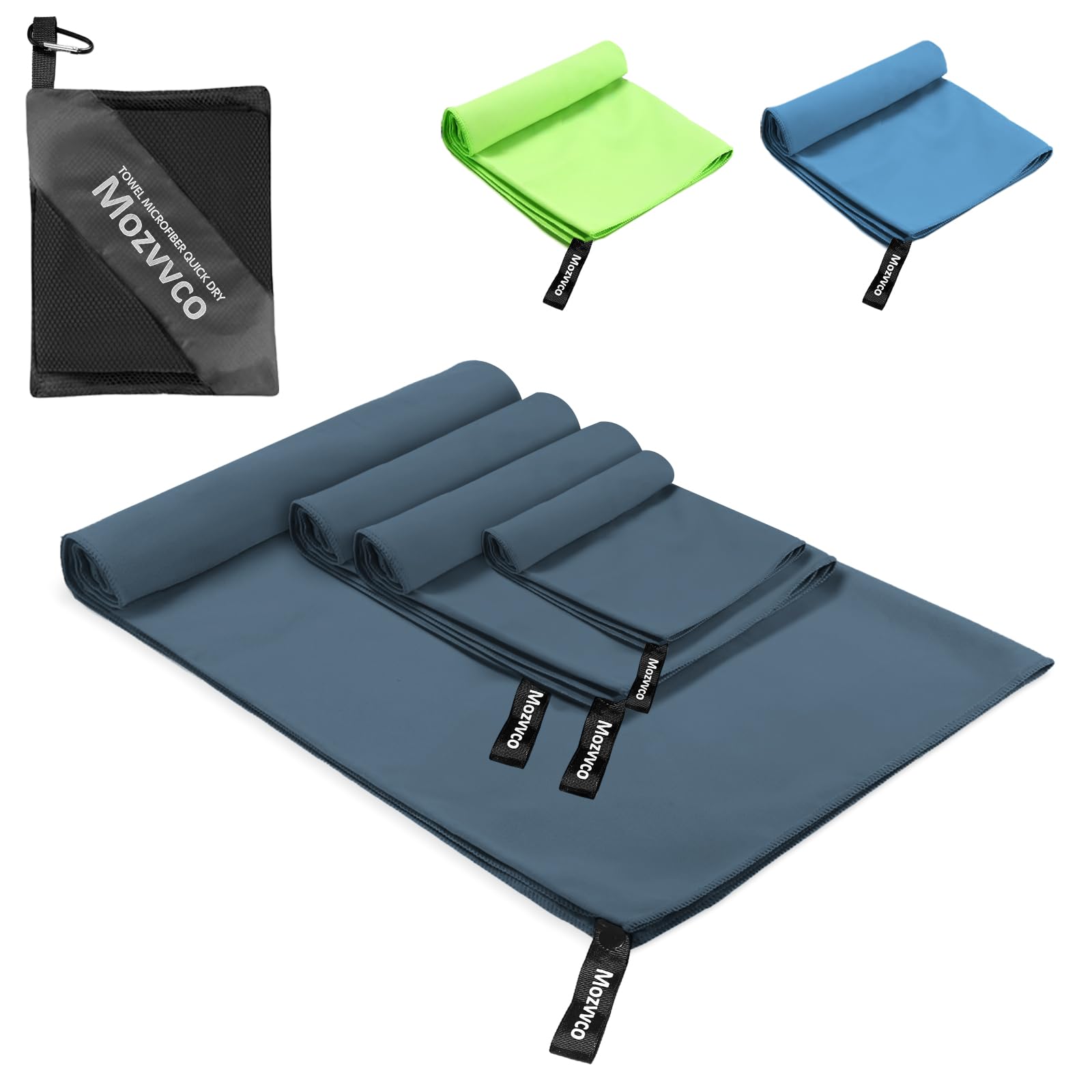 Mozvvco Juego de 4 Toalla Microfibra, 160x80cm Toalla Playa Microfibra Grande + 2 Piezas 80x40cm Toalla Gimnasio Ultral…