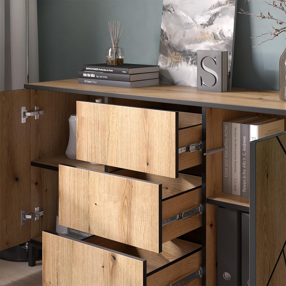 Vicco Kommode Hatto, Eiche, 124 x 69.6 cm | geeignet zur Ablage und Aufbewahrung im Schlafzimmer