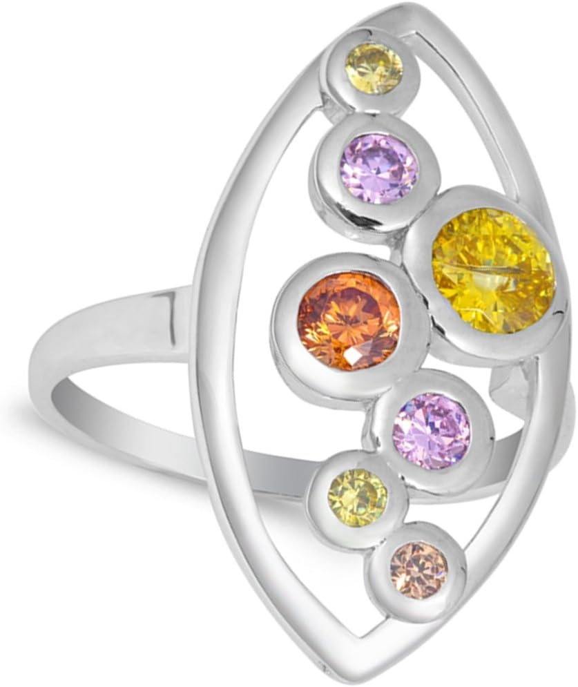 Multicolor Simulated CZ Wide Marquise Bubble Ring New .925 Sterling Silver Band Sizes 6-10