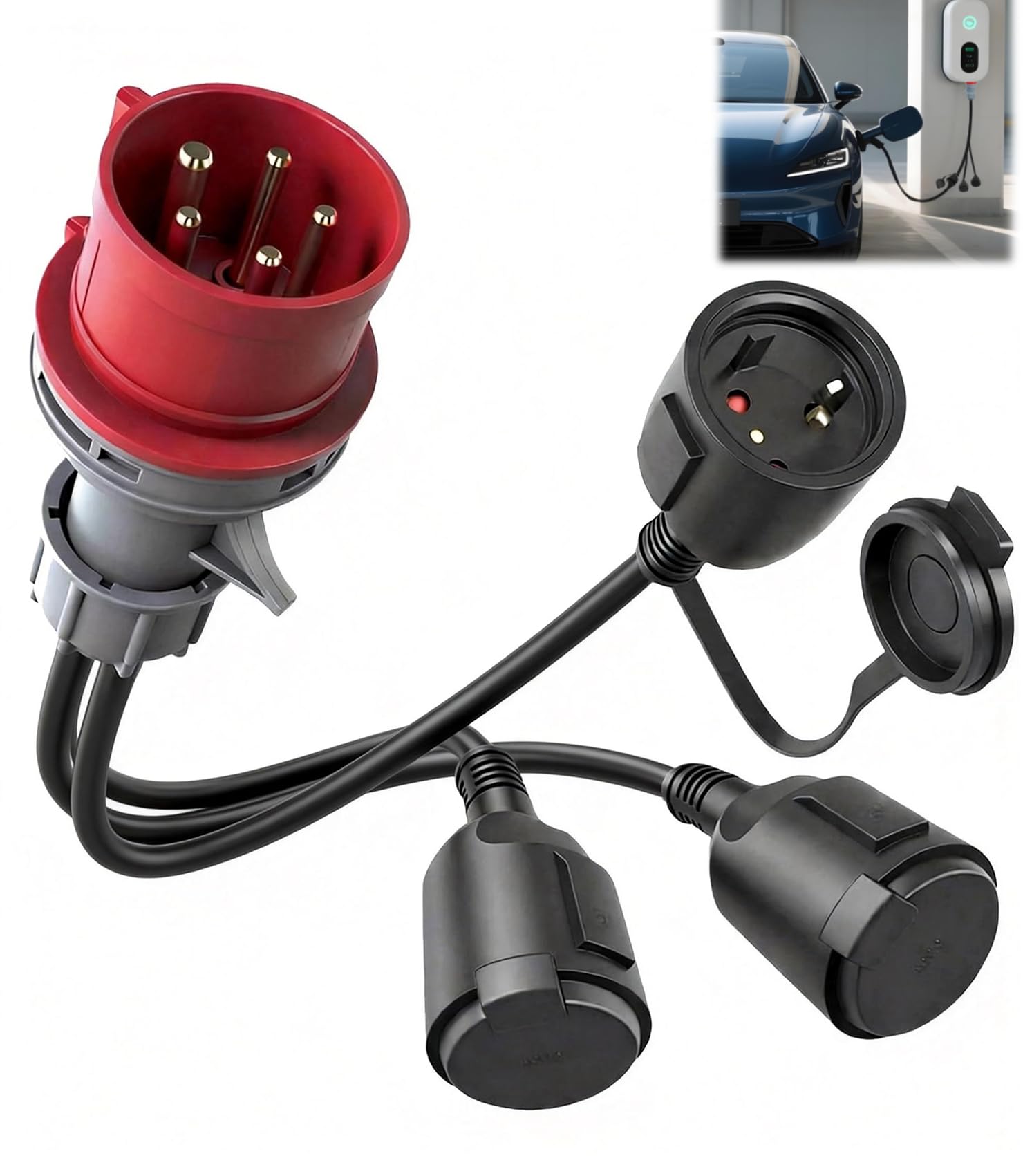 ZHEHNSA CEE Adattatore 16A distributore di corrente forte spina CEE adattatore 400V su 230V x3, campeggio con coperchio pieghevole e spina di protezione per industria,caravan, esterno