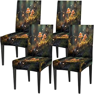 Chair Covers for Dining Room Set of 4, Stretch Dining Chair Cover, Washable Kitchen Chair Slipcovers, Removable Seat Protector for Home or Party (4 Pack, Mushroom Lawn)