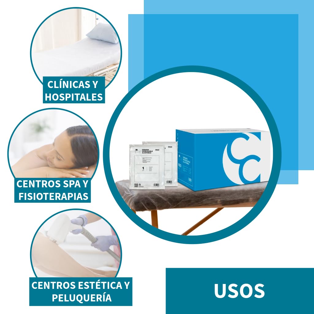 Sábana Desechable SMS Ajustable 95x220 cm | Pack de sábanas desechables para camilla (10 unidades)