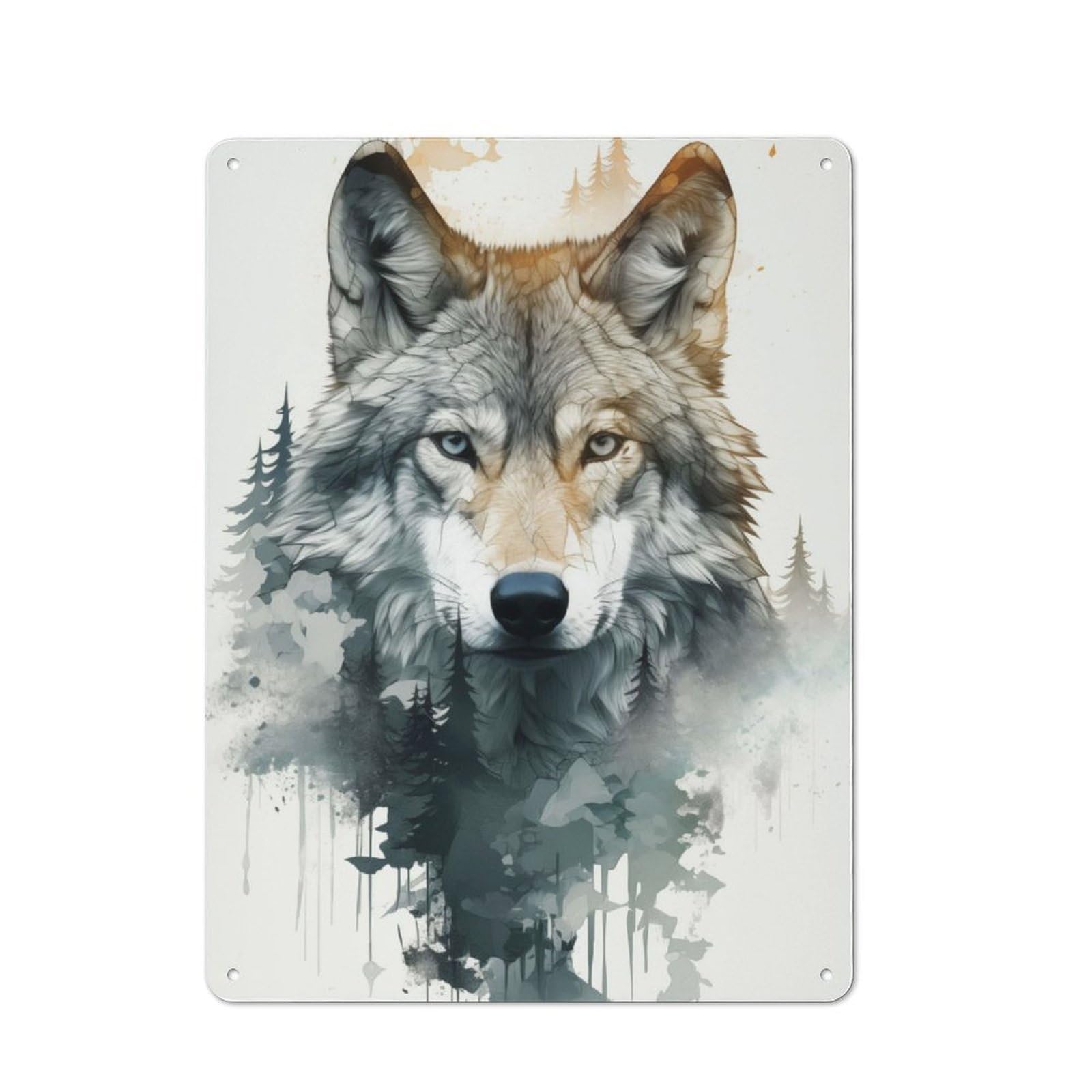 Junmoney Wolf Watercolor Retro-Style Metal Plaque 40X30cm For Kitchen Or Home Bar, Gift For Home Bar Enthusiasts During The Christmas Season
