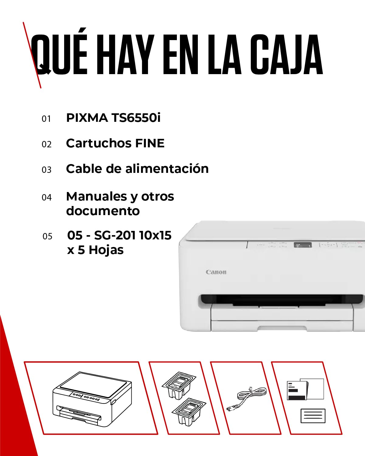 Canon PIXMA TS6550I - Impresora Todo en Uno con Conectividad Wi-Fi y Pantalla OLED de 1,42 PIXMA Print Plan - Incluye Papel Fotográfico A4 SG-201, 5 Hojas