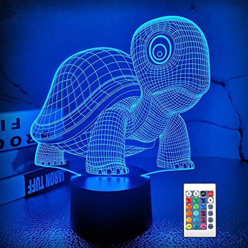 FULLOSUN 3D Night Light, Lovely Turtle Baby Nightlight for Bedroom,Remote Control 16 Color