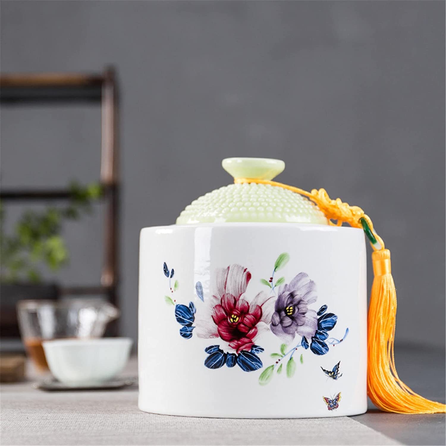urna dla zwierząt, Ceramiczny słoik na herbatę, pojemniki słoiki(Green)