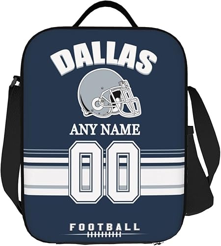 Dallas - Lonchera personalizada, con nombre y número personalizados, correa ajustable, bolsa de almuerzo aislada deportiva, regalos para fanáticos,