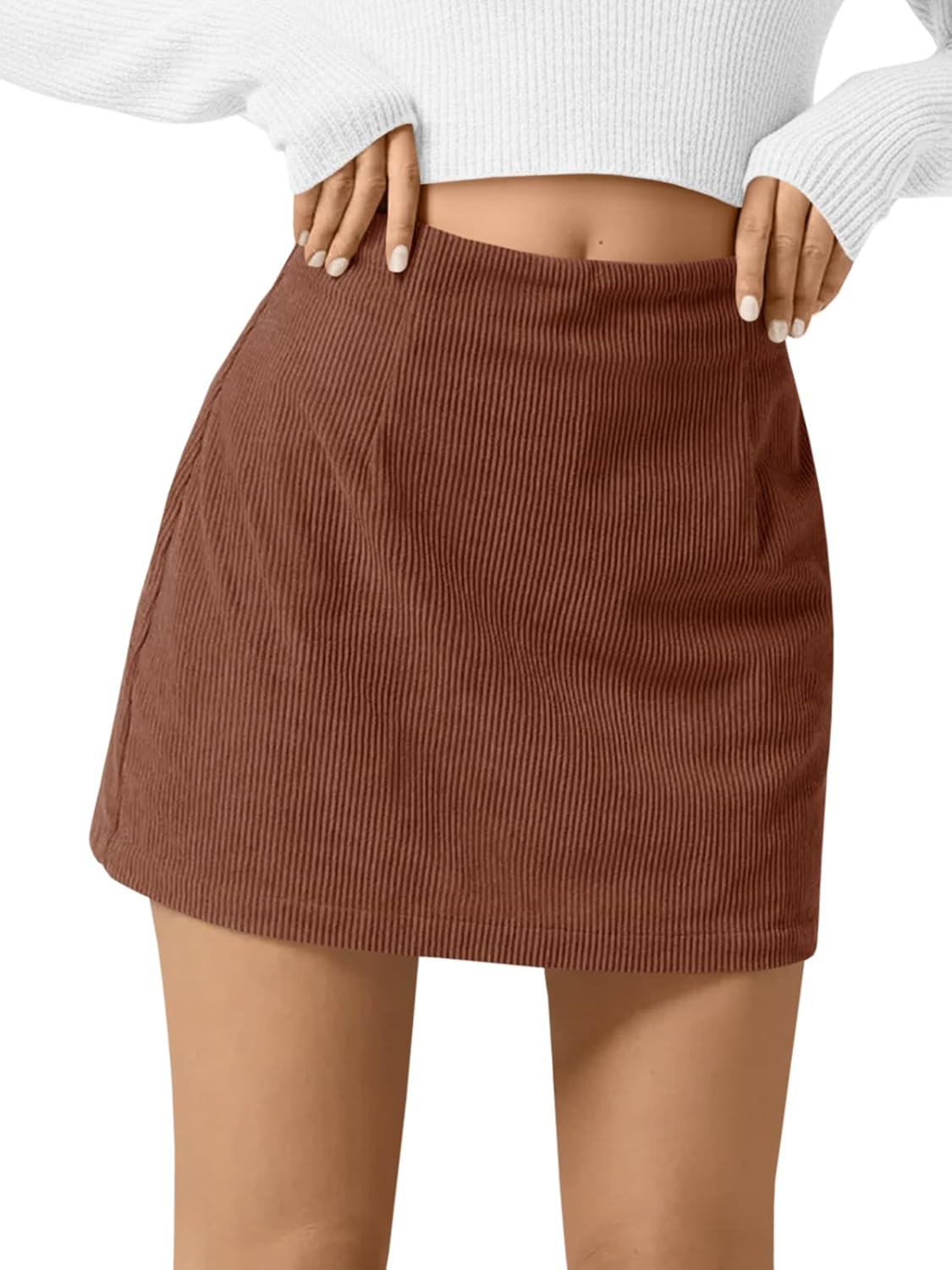 Wenrine Womens Corduroy Mini Skirt High Waisted Basic Casual A-line Short Skirts