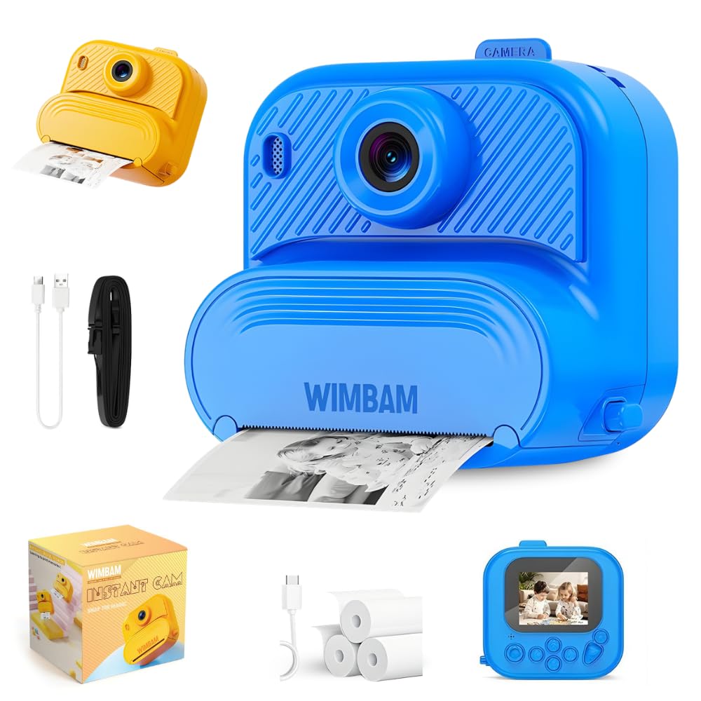 Appareil Photo Instantané Enfant, 1080P HD Appareil Photo Numérique Enfant avec Papier d'impression - Écran 2.0", Mode Selfie et Video, 4 Jeux, Cadeau Jouet pour Filles Garçons 3-12 Ans (Bleu)