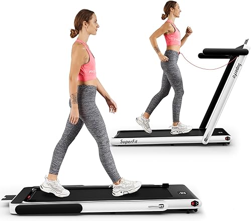 Goplus 2 in 1 Folding Treadmill, 2.25HP Superfit Under Desk Electric Treadmill, Installation-Free with Remote Control, APP Control and LED Display,