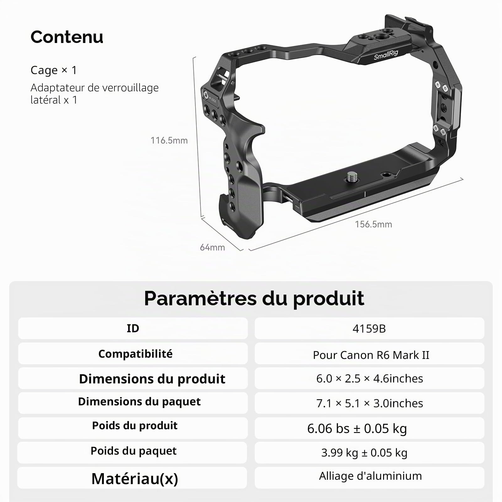 SMALLRIG R6 Mark II Cage pour Canon, Vidéo Making Camera Rig pour Canon R6 Mark II, avec Double Rails NATO Intégrés et Plaque de Dégagement Rapide pour Arca - 4159